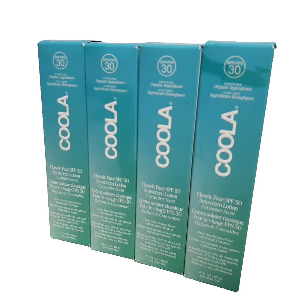 Coola Sunscreen Lotion Classic Face Cucumber SPF 30 Vegan 1.7 OZ x 4 BUNDLE!
